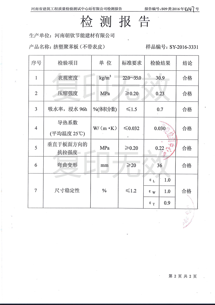 挤塑板检测报告